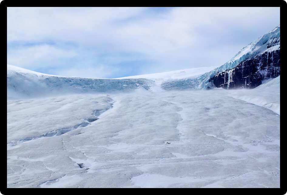 Cold winds blow down the Athabasca Glacier in Jasper National Park Canada.
