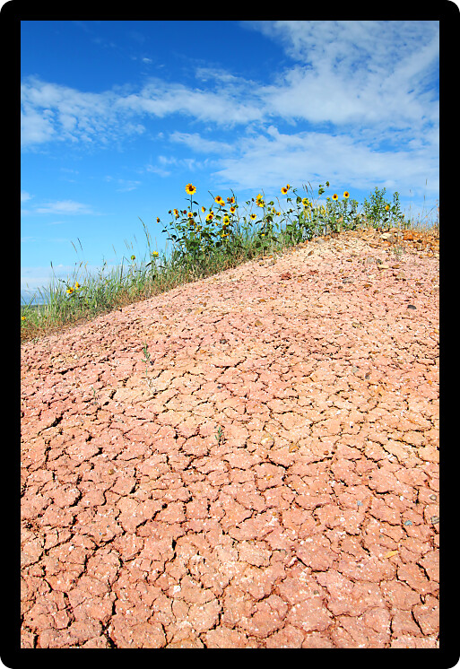Dried and parched ground of Badlands National Park in South Dakota.