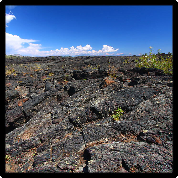 Volcanic rock covers the landscape at Craters of the Moon National Monument of Idaho.