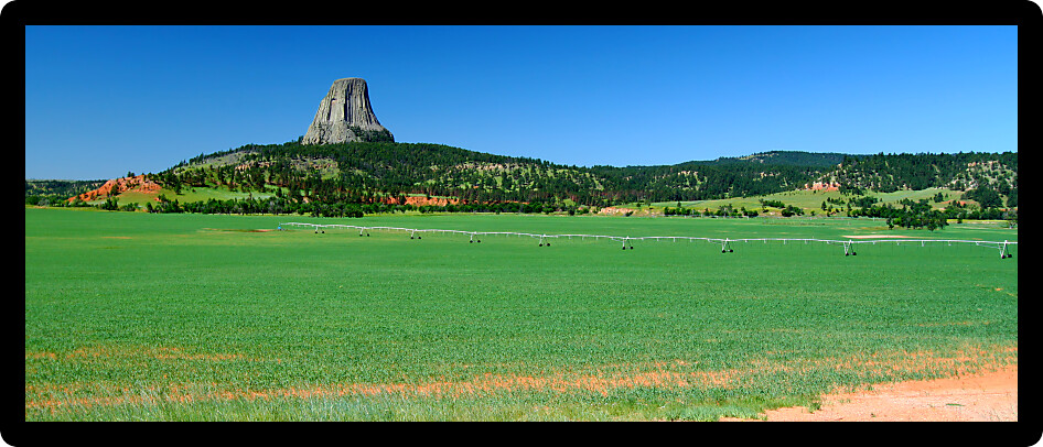 Panoramic view of an agricultural area near Devils Tower in Wyoming.