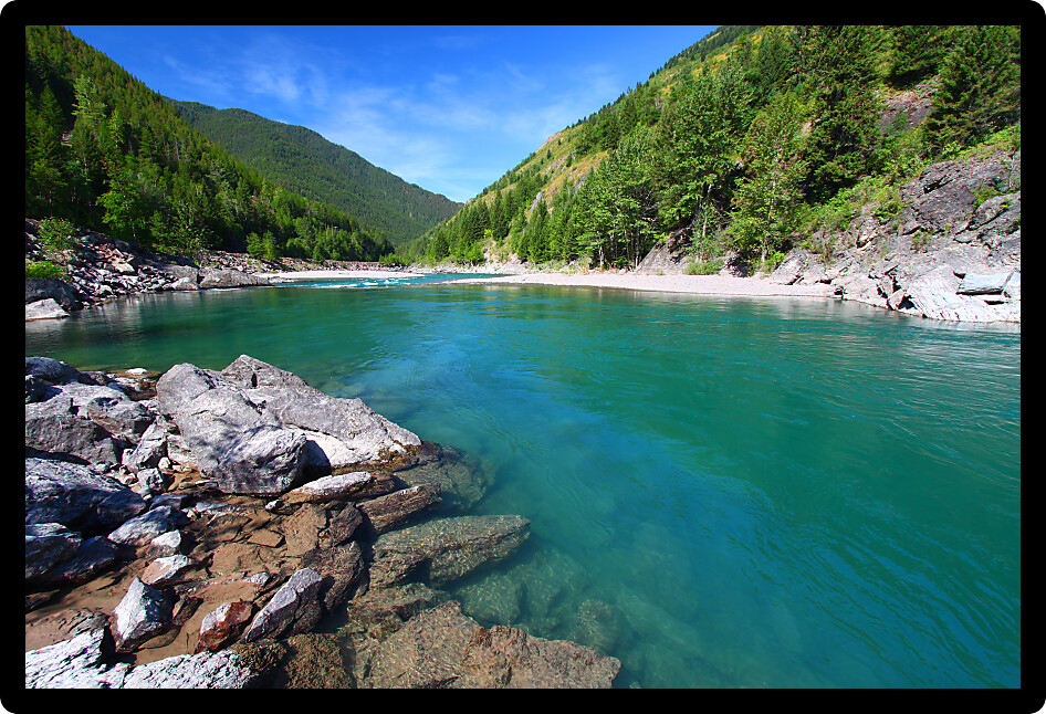 Turquoise waters of the Middle Fork Flathead River in Montana.
