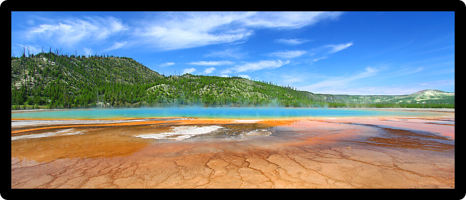 Panoramic view of the Grand Prismatic Spring in Yellowstone National Park USA.