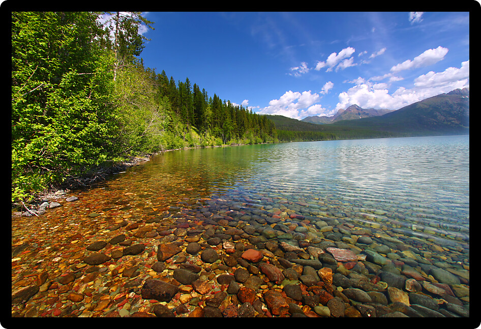 Kintla Lake seen on a beautiful summer day in Glacier National Park.