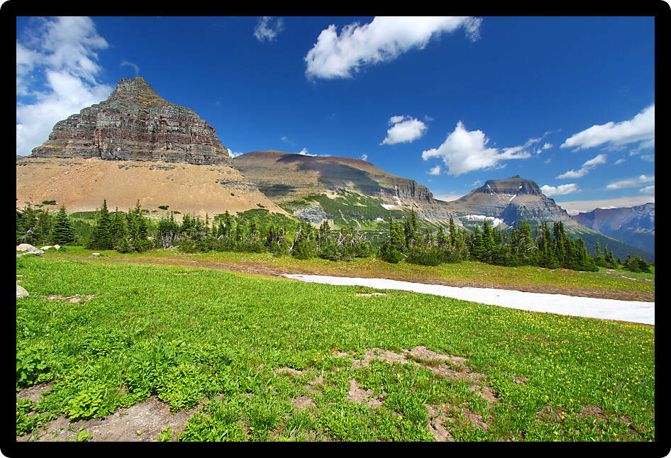 Beautiful alpine scenery at Logan Pass of Glacier National Park Montana.