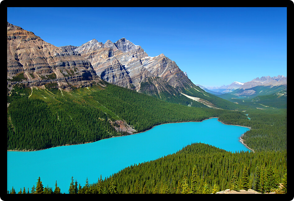 Magnificent blue waters of Peyto Lake of Banff National Park in Canada.
