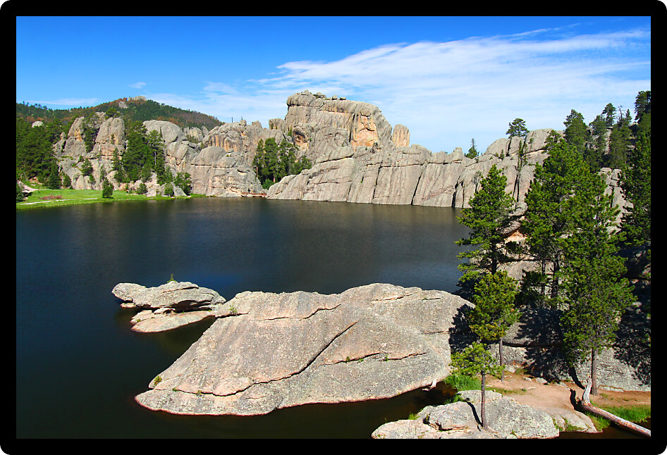 Huge rocks in beautiful Sylvan Lake of Custer State Park in South Dakota.
