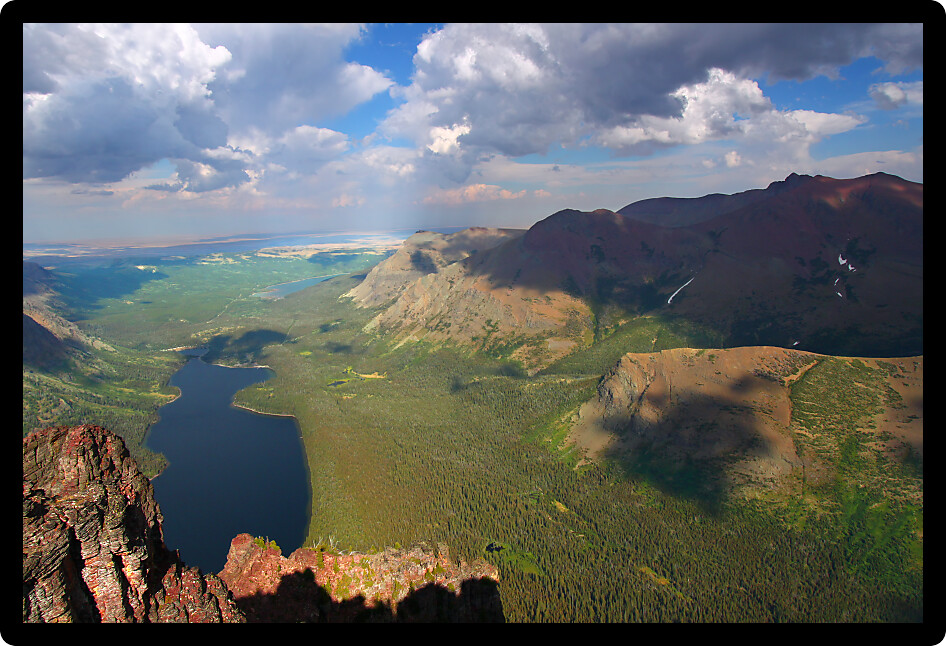 Spectacular view of Two Medicine Lake from the top of Mount Sinopah Glacier National Park.