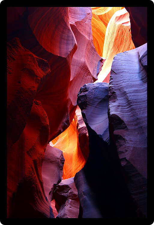 Myriad of colors created through the curved rock walls of Antelope Canyon in Arizona.
