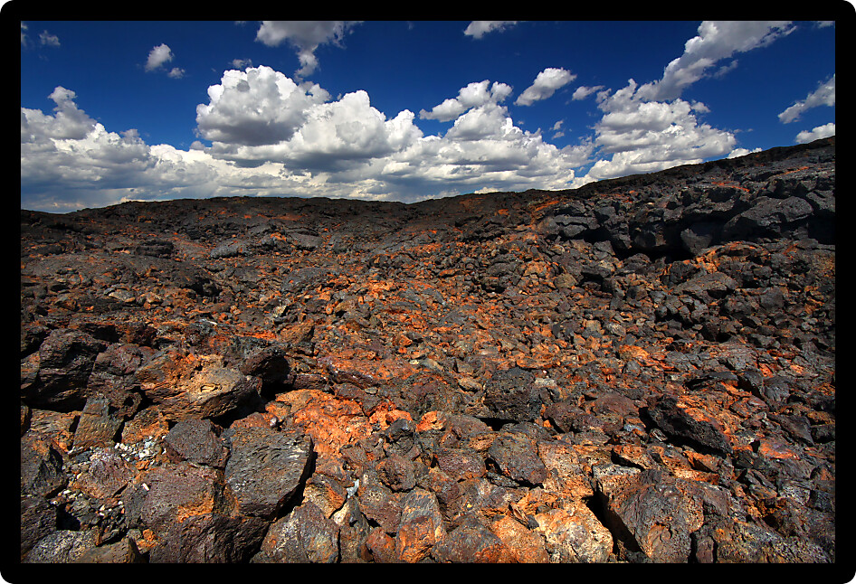 Volcanic rock stretches into the landscape at Craters of the Moon National Monument of Idaho.