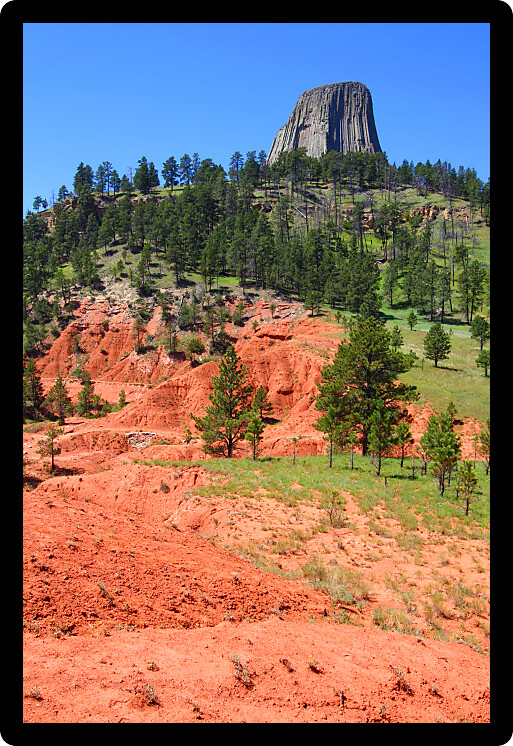 Devils Tower National Monument rises from the landscape of northeastern Wyoming.