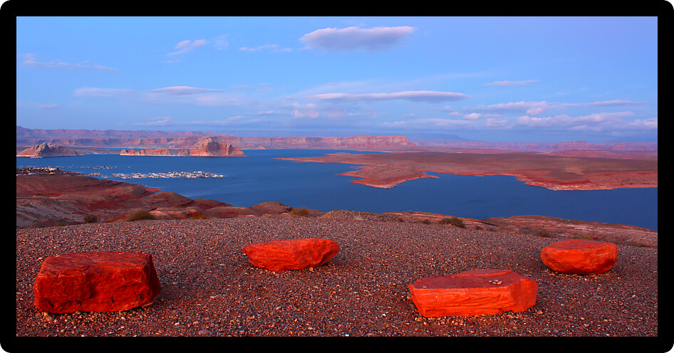 Twilight over Lake Powell in Glen Canyon National Recreation Area.