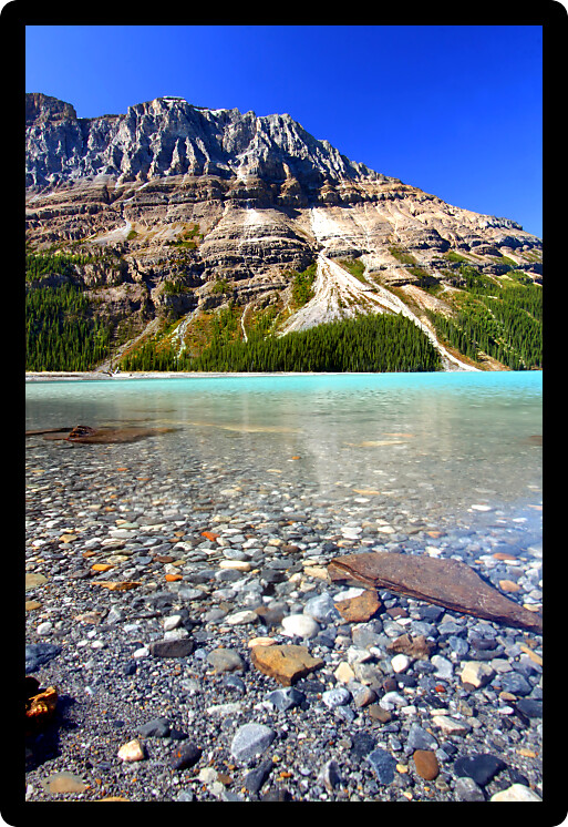 Water level view of Peyto Lake in Banff National Park Canada.