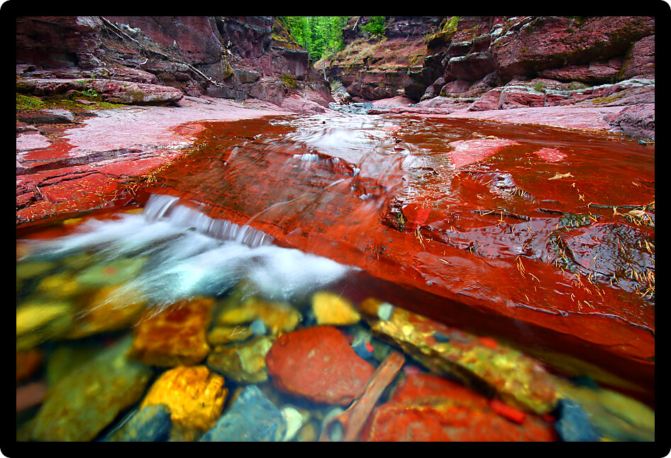 Small cascade at the bottom of Red Rock Canyon in Waterton Lakes National Park Canada.