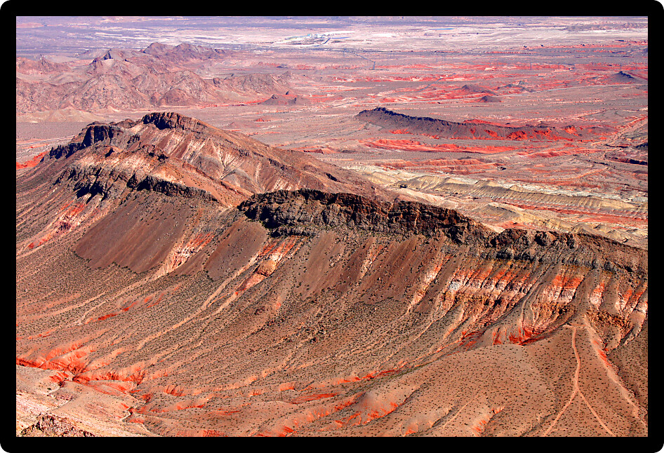 Rock formations of the southern Nevada desert near Lake Mead National Recreation Area.