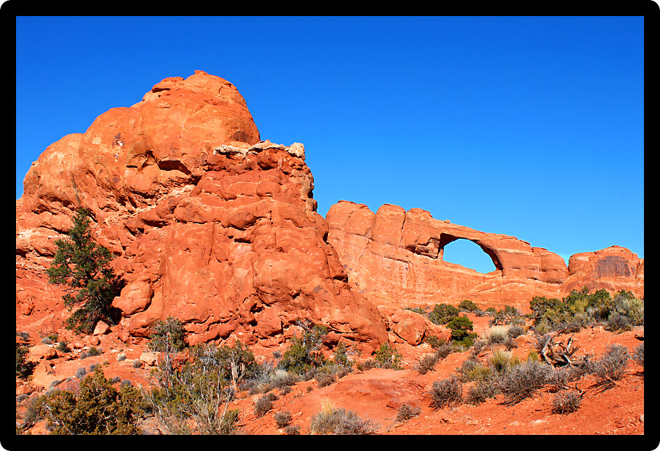 View of Skyline Arch at Arches National Park of Utah.