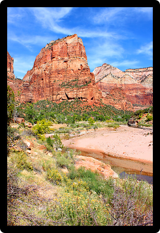 Famous mountain Angels Landing in Zion National Park of Utah.