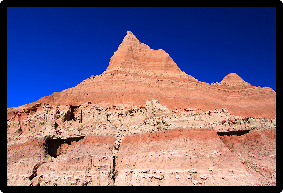 Rugged rock formations of the Badlands National Park in South Dakota.