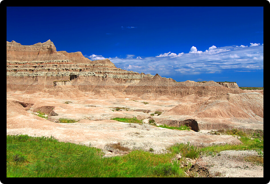 Rugged eroded peaks of Badlands National Park in South Dakota.