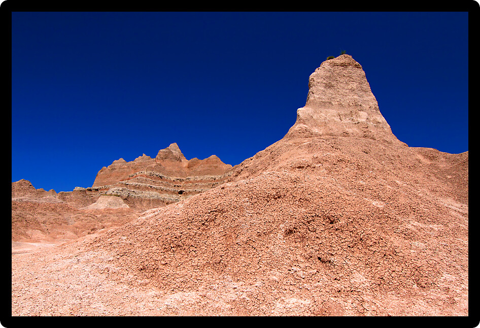 Badlands National Park of South Dakota is a rugged landscape of eroded rock.