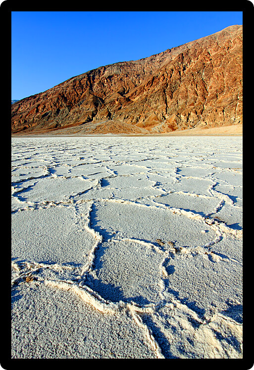 Patterns in the salt flats of the Badwater Basin in Death Valley National Park.