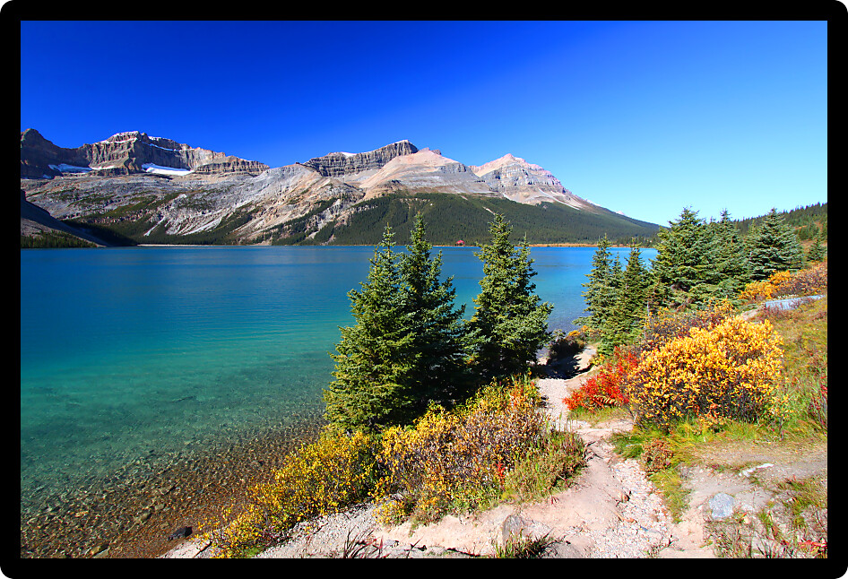 Scenic view of Bow Lake seen in Banff National Park of Alberta.
