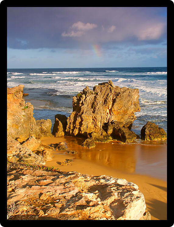 Jagged rocks adorn the coastline of southern Australia near Warrnambool in Victoria.
