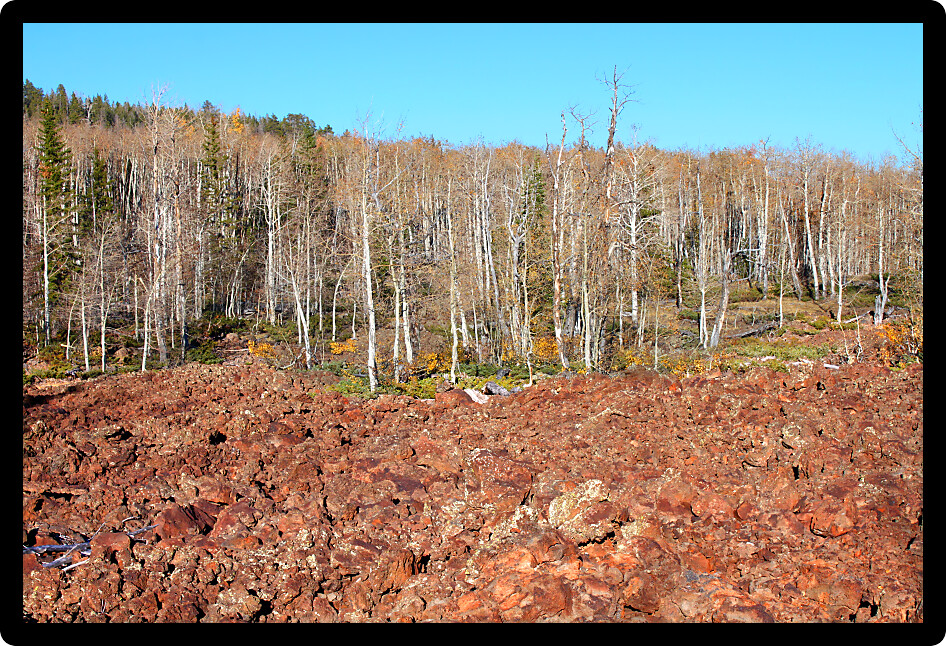 Lava field amongst the woodlands of the Dixie National Forest of Utah.