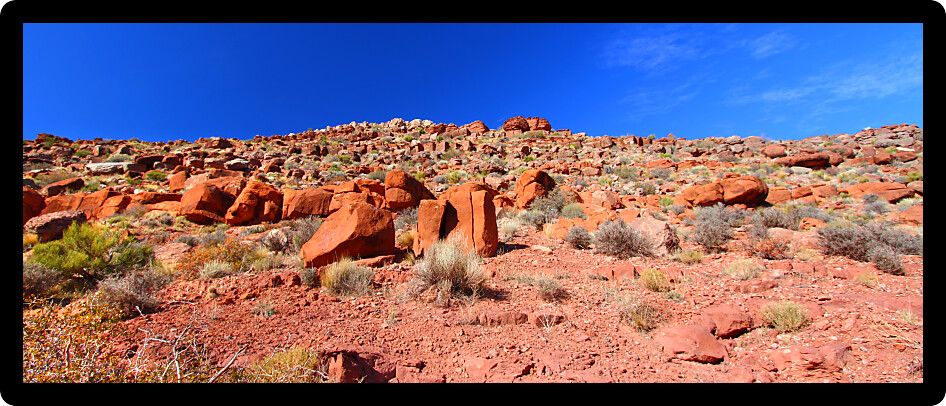 Panoramic view of boulders strewn across the landscape at Grand Canyon National Park in Arizona.