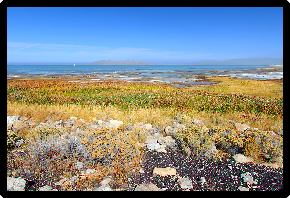 Landscape at Great Salt Lake State Park in northern Utah.