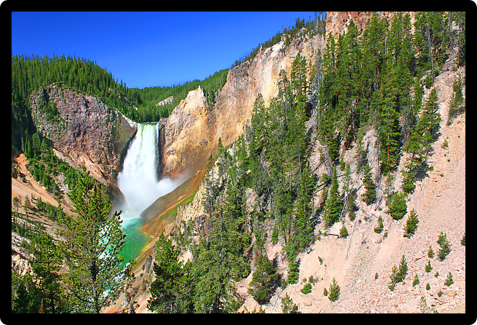 Beautiful summer view of the Lower Falls of the Yellowstone River in Wyoming.