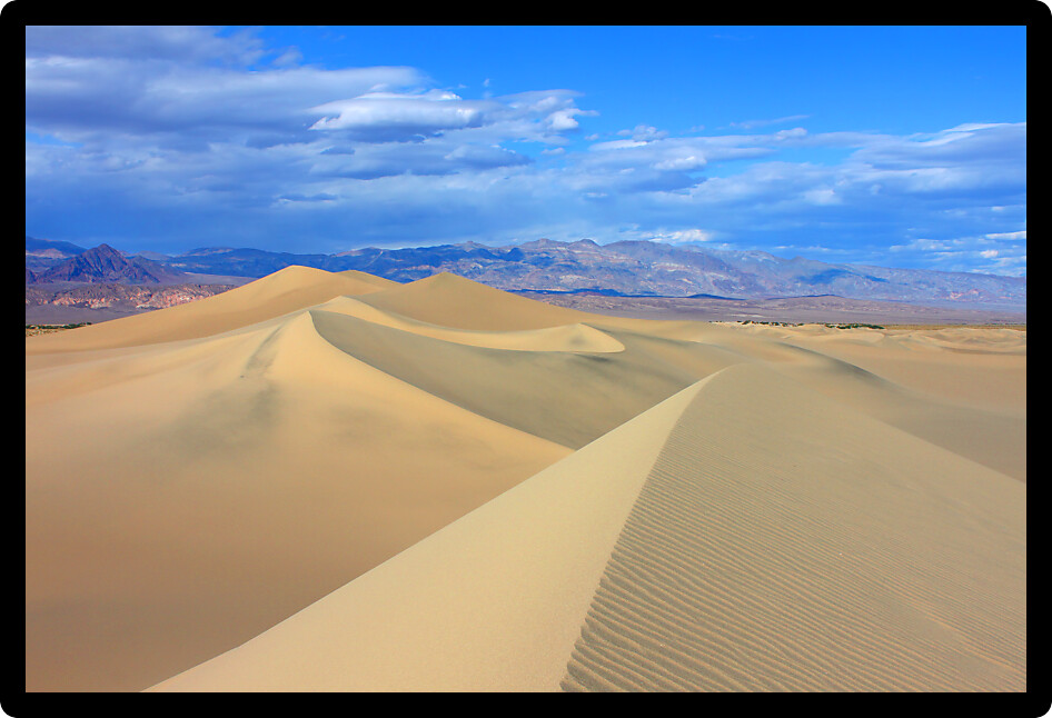 Beautiful pyramid shaped formations at the Mesquite Flat Sand Dunes of Death Valley National Park in California.