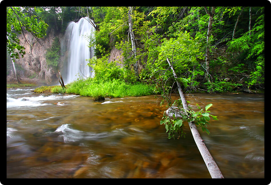 River rapids below Spearfish Falls in the Black Hills National Forest of South Dakota.