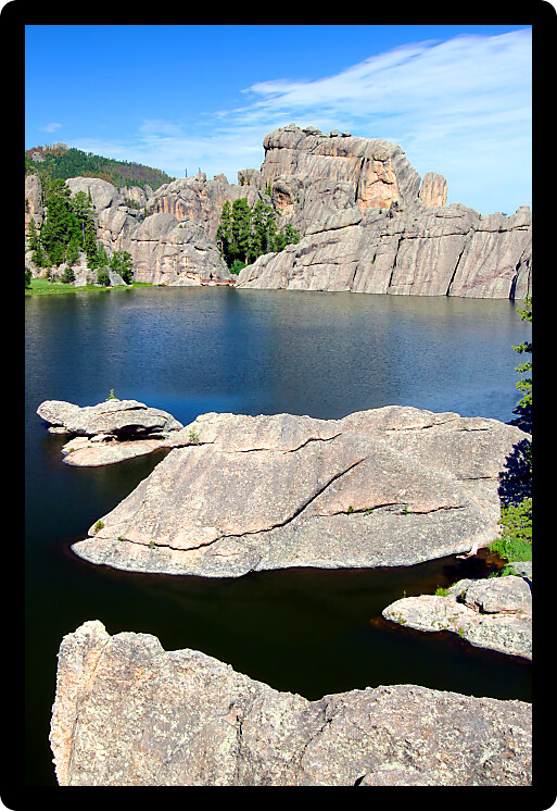 Huge rocks in beautiful Sylvan Lake of Custer State Park in South Dakota.